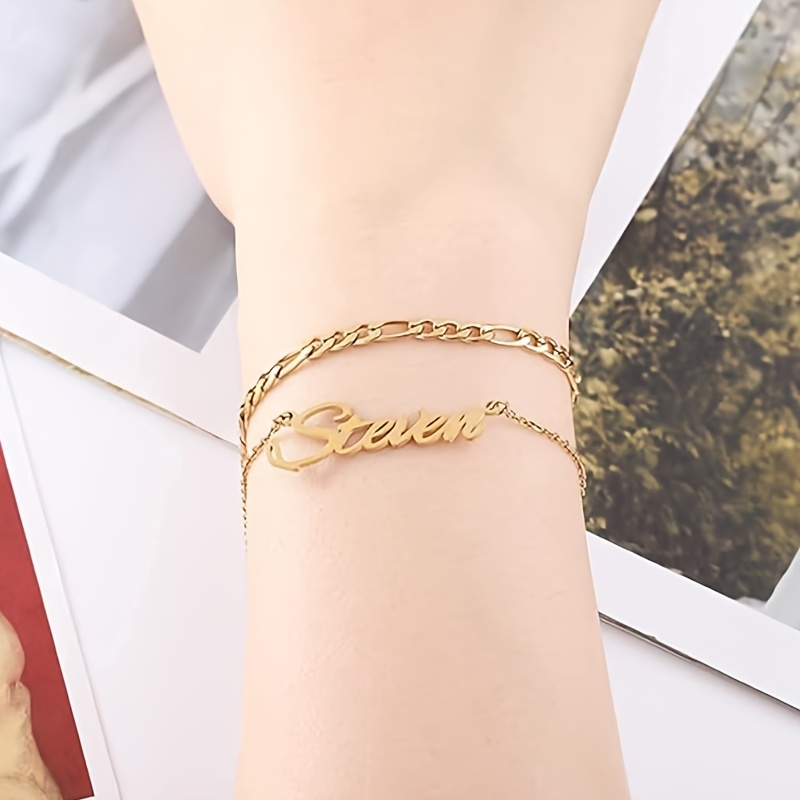 Personalized Double Chain Name Bracelet for Women & Men, Custom Engraved